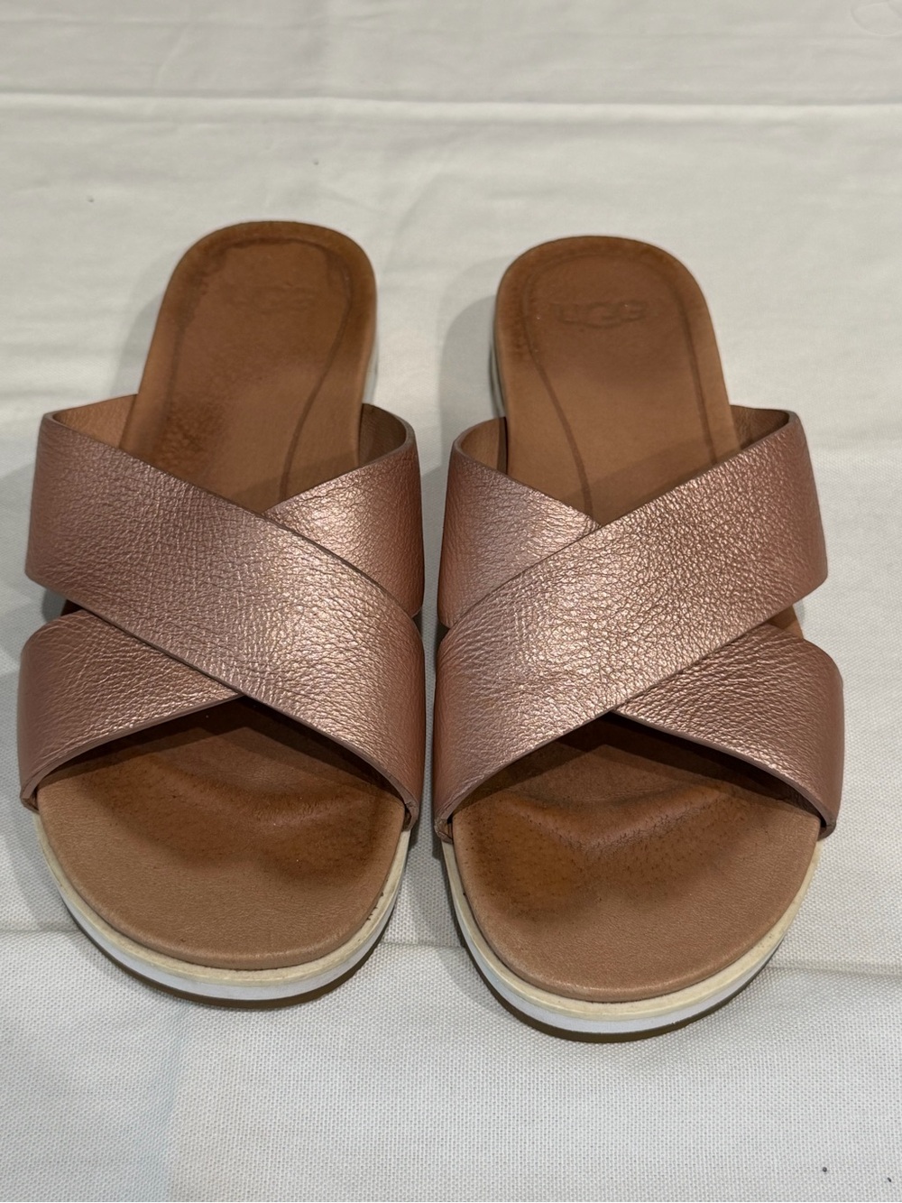 UGG Women’s Metallic Rose Crossband Slide Sandals